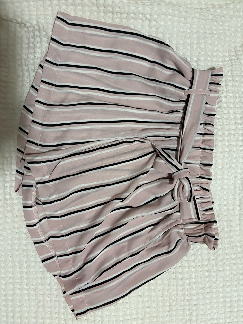 Iris Basic Blush Pink Striped High-Waist Paperbag Shorts